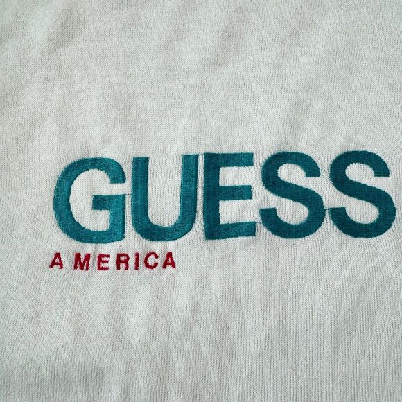 VINTAGE 80s Guess USA Sweatshirt One Size Oversize White Crewneck Spell Out Logo - Picture 2 of 7